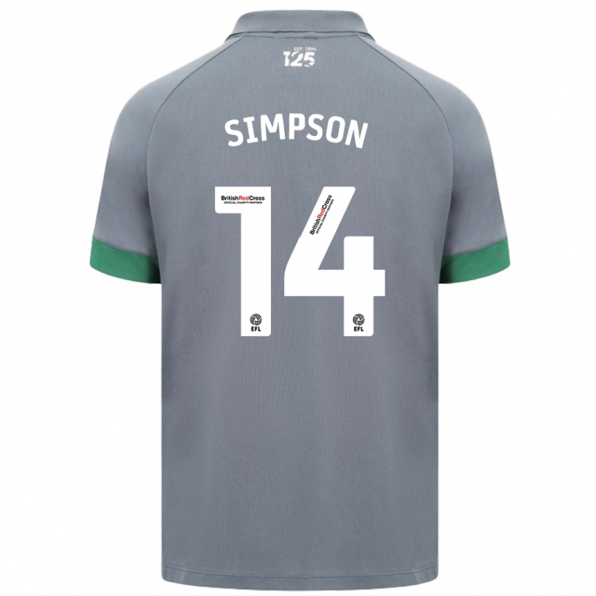 Kids Football Jasmine Simpson #14 Dark Gray Away Jersey 2024/25 T-Shirt Za