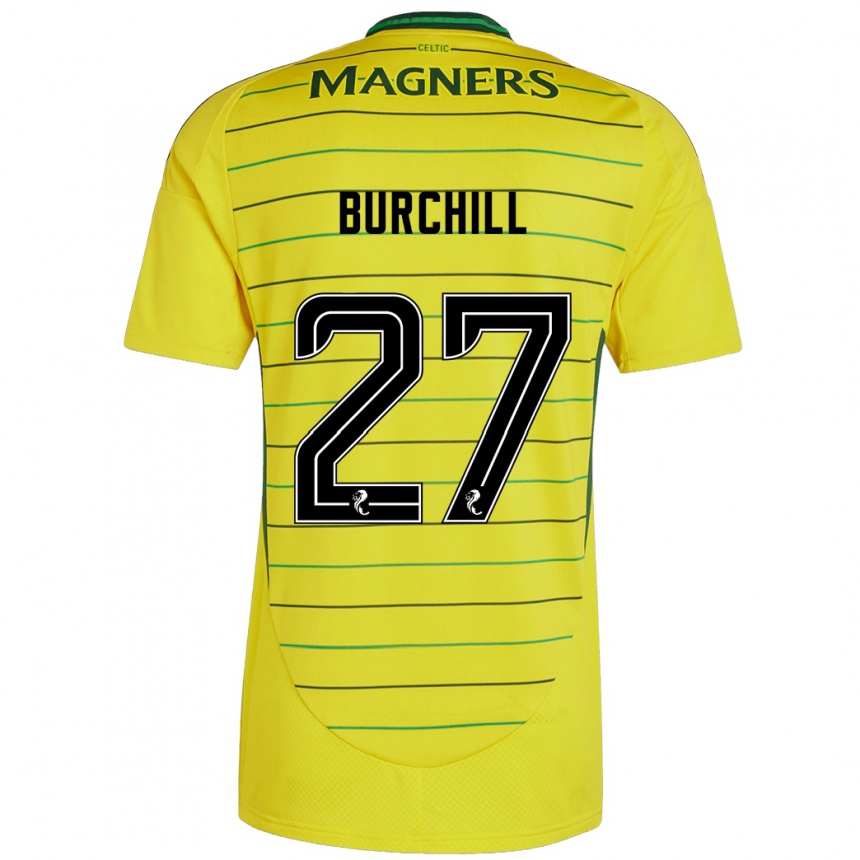 Kids Football Tiree Burchill #27 Yellow Away Jersey 2024/25 T-Shirt Za