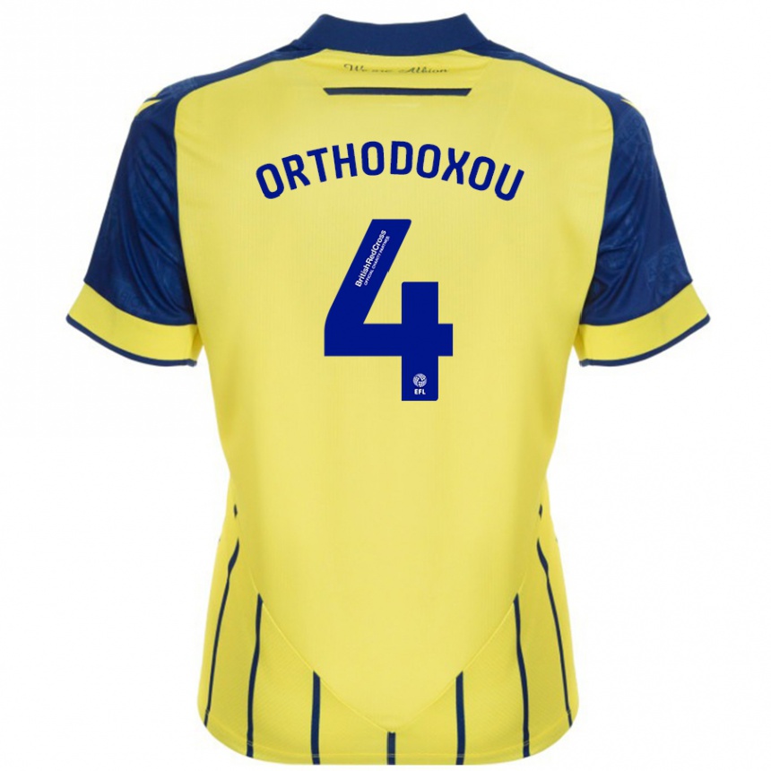 Kids Football Francesca Orthodoxou #4 Yellow Blue Away Jersey 2024/25 T-Shirt Za