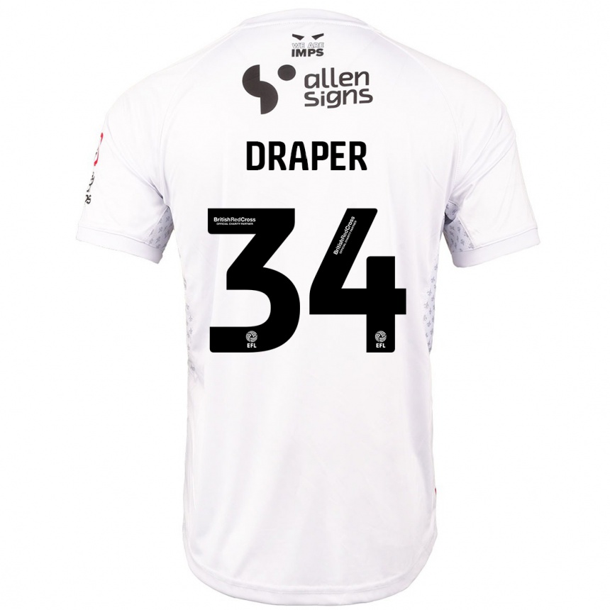 Kids Football Freddie Draper #34 Red White Away Jersey 2024/25 T-Shirt Za