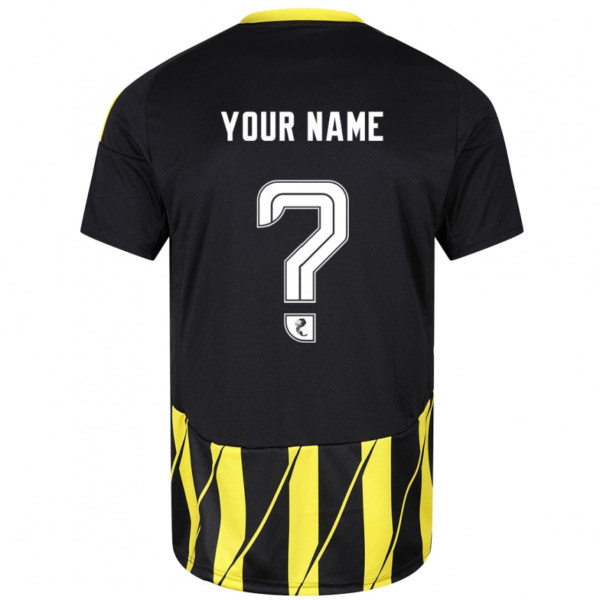 Kids Football Your Name #0 Black Yellow Away Jersey 2024/25 T-Shirt Za