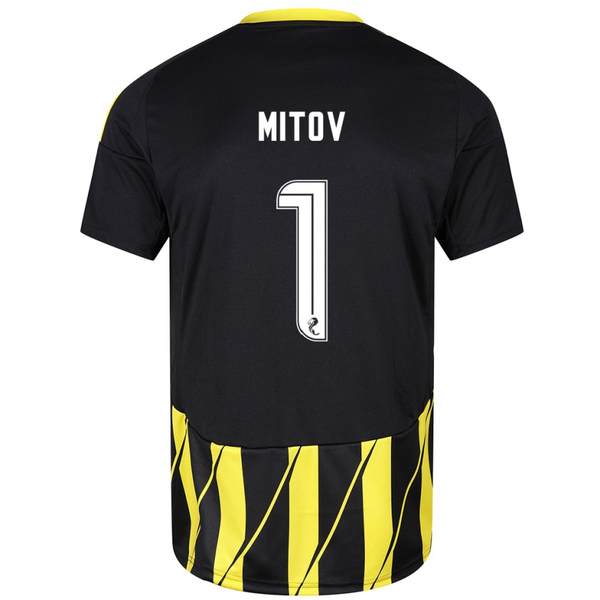 Kids Football Dimitar Mitov #1 Black Yellow Away Jersey 2024/25 T-Shirt Za