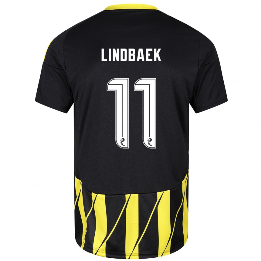 Kids Football Adele Lindbaek #11 Black Yellow Away Jersey 2024/25 T-Shirt Za