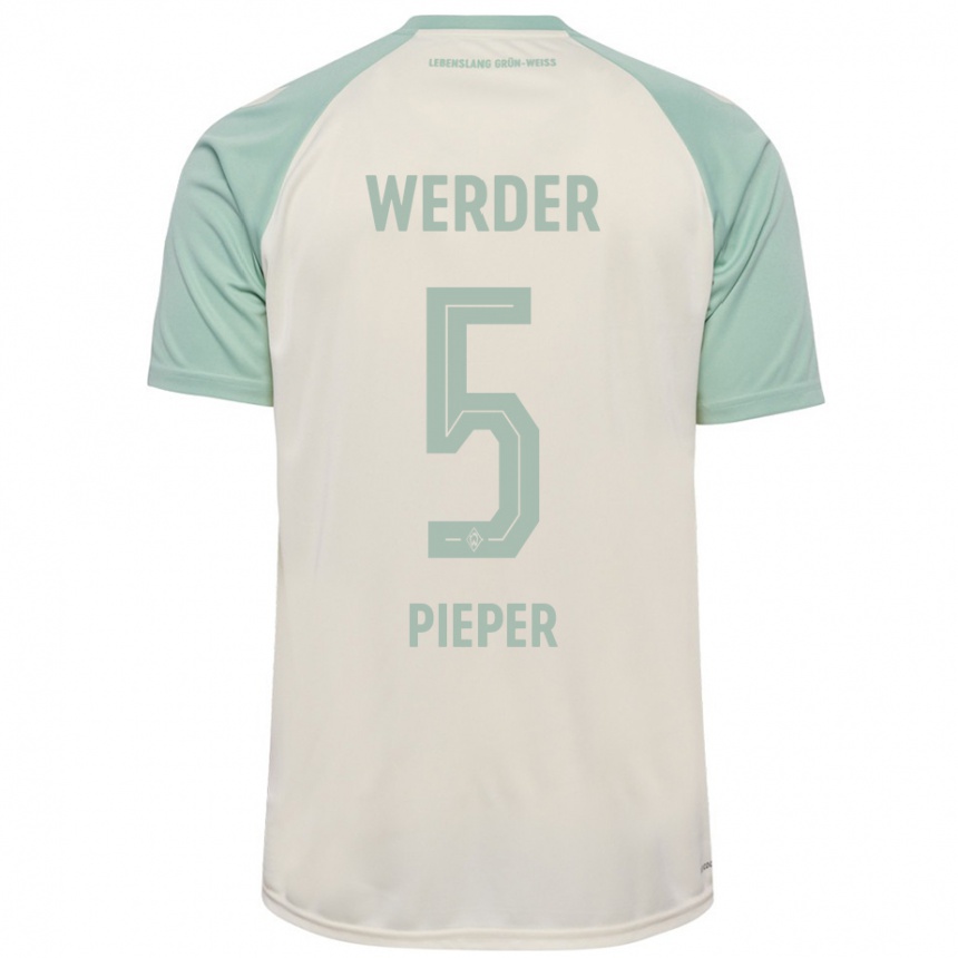 Kids Football Amos Pieper #5 Off-White Light Green Away Jersey 2024/25 T-Shirt Za