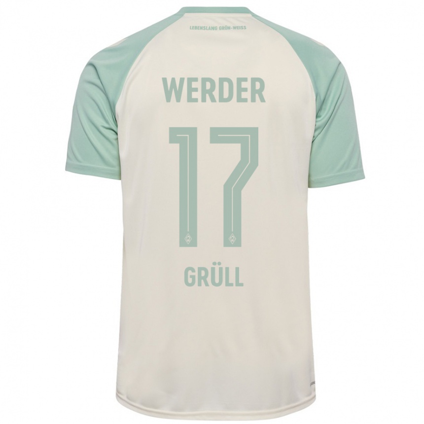 Kids Football Marco Grüll #17 Off-White Light Green Away Jersey 2024/25 T-Shirt Za