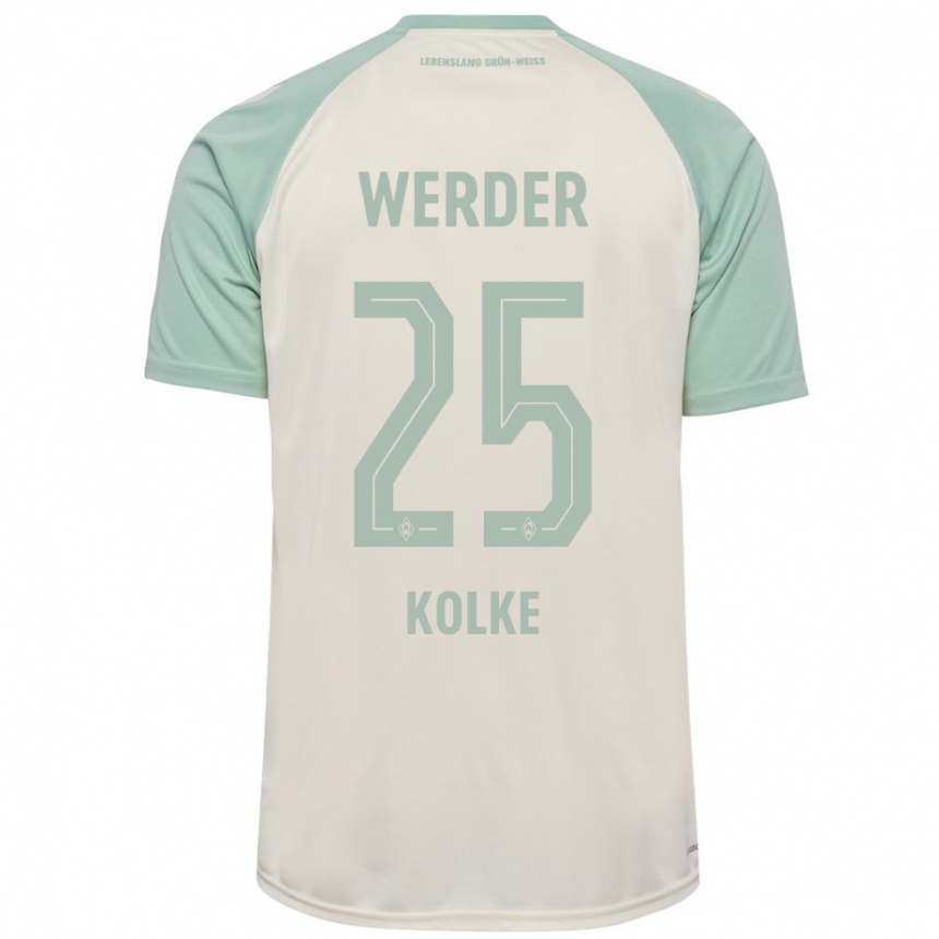 Kids Football Markus Kolke #25 Off-White Light Green Away Jersey 2024/25 T-Shirt Za