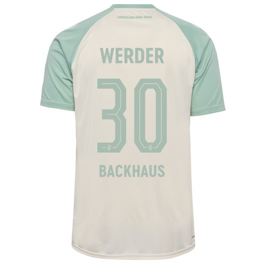 Kids Football Mio Backhaus #30 Off-White Light Green Away Jersey 2024/25 T-Shirt Za