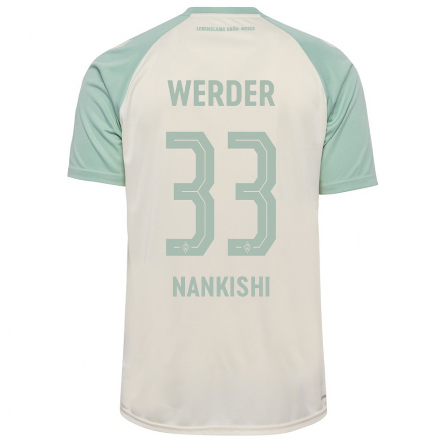 Kids Football Abdenego Nankishi #33 Off-White Light Green Away Jersey 2024/25 T-Shirt Za