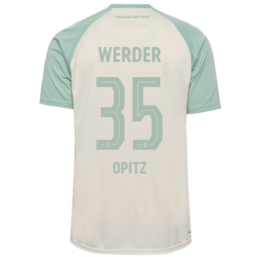 Kids Football Leon Opitz #35 Off-White Light Green Away Jersey 2024/25 T-Shirt Za