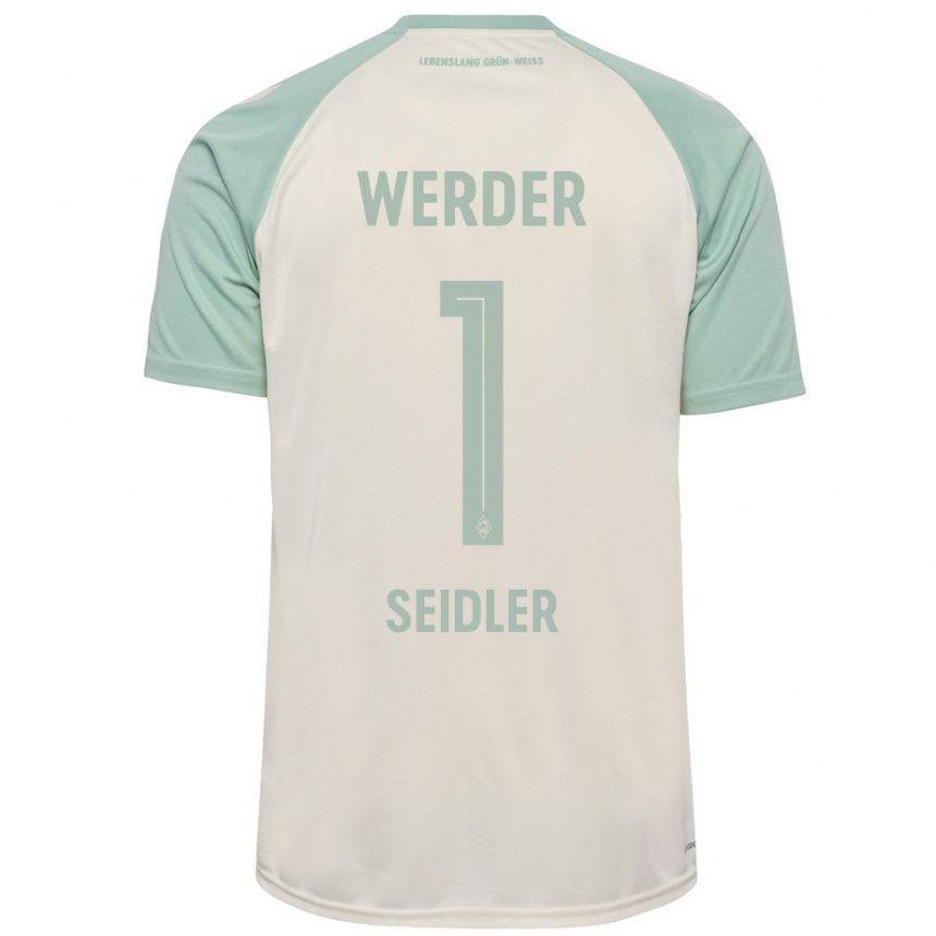 Kids Football Calvin Seidler #1 Off-White Light Green Away Jersey 2024/25 T-Shirt Za