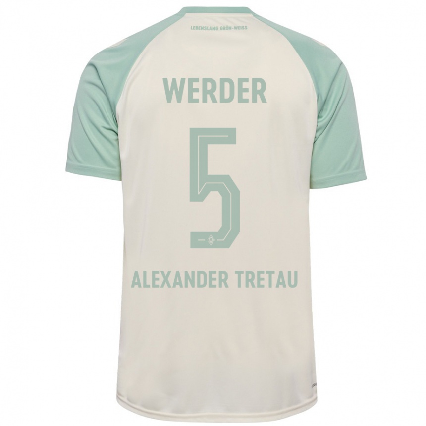 Kids Football Hans Alexander Tretau #5 Off-White Light Green Away Jersey 2024/25 T-Shirt Za