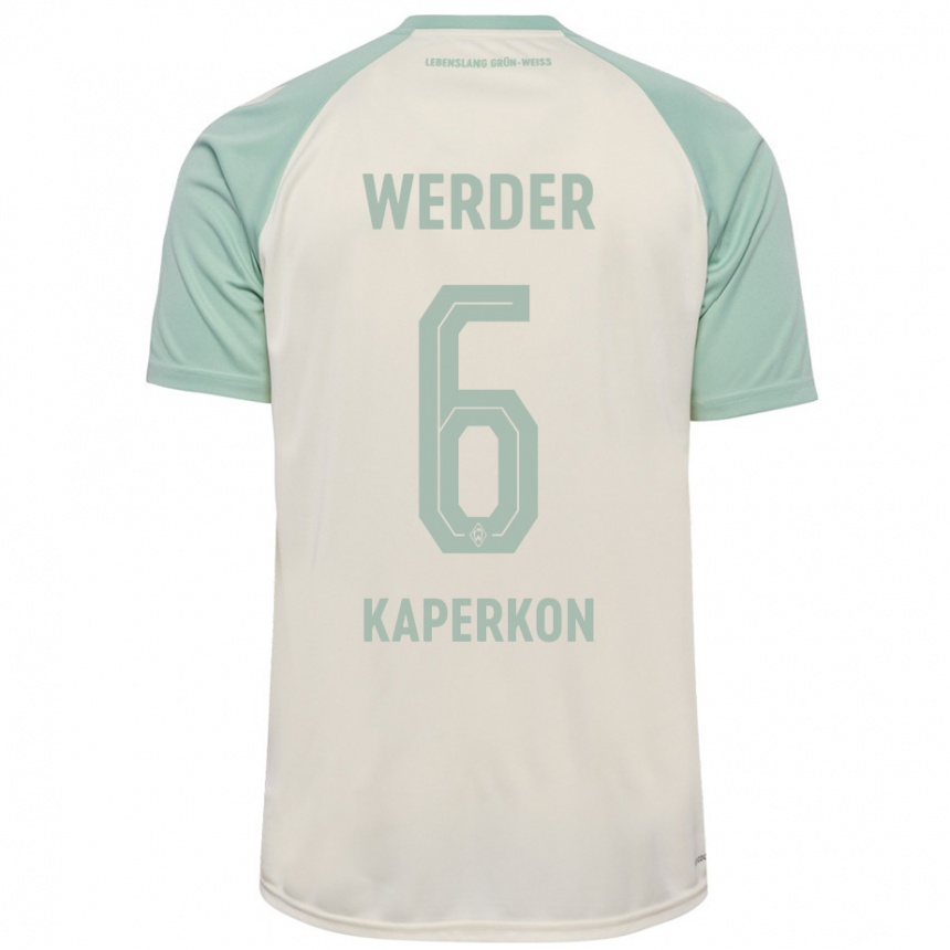 Kids Football Tom Kaperkon #6 Off-White Light Green Away Jersey 2024/25 T-Shirt Za