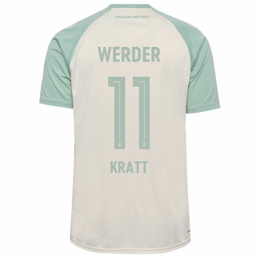 Kids Football Ronan Kratt #11 Off-White Light Green Away Jersey 2024/25 T-Shirt Za