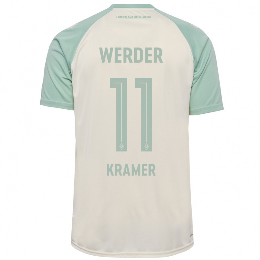 Kids Football Levi-Marinus Kramer #11 Off-White Light Green Away Jersey 2024/25 T-Shirt Za