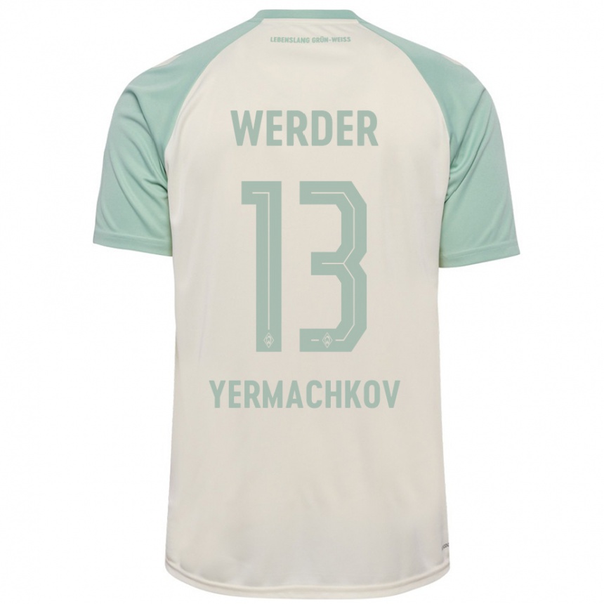 Kids Football Ivan Yermachkov #13 Off-White Light Green Away Jersey 2024/25 T-Shirt Za