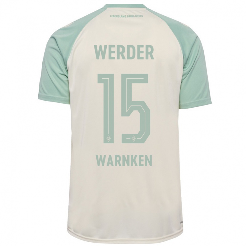 Kids Football Jannes Warnken #15 Off-White Light Green Away Jersey 2024/25 T-Shirt Za