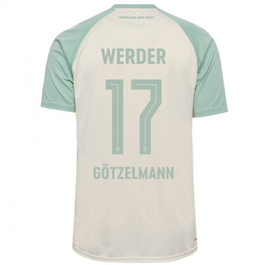 Kids Football Patrick Götzelmann #17 Off-White Light Green Away Jersey 2024/25 T-Shirt Za