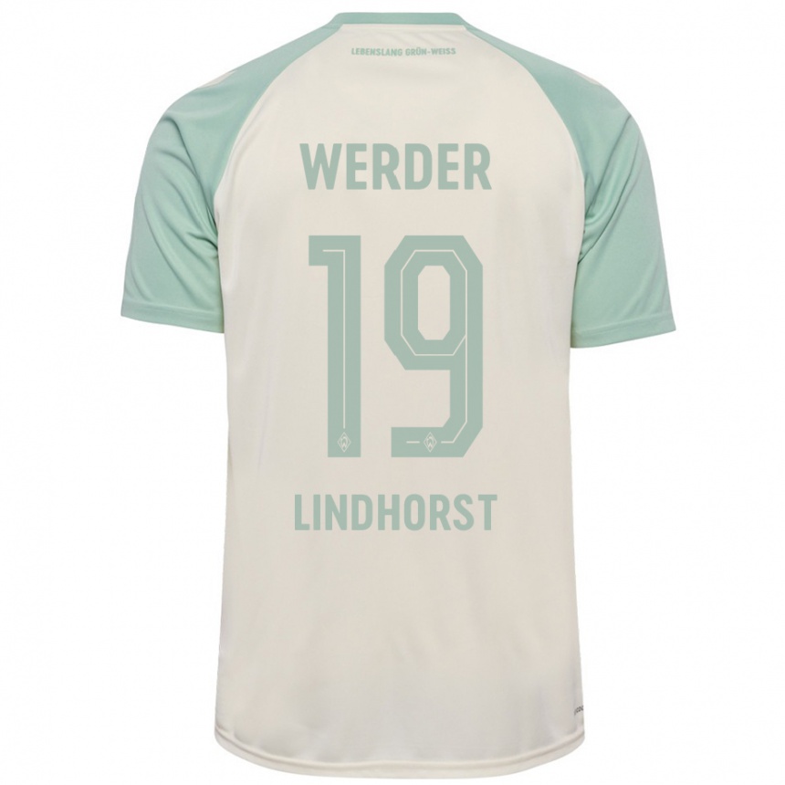 Kids Football Jerrit Lindhorst #19 Off-White Light Green Away Jersey 2024/25 T-Shirt Za