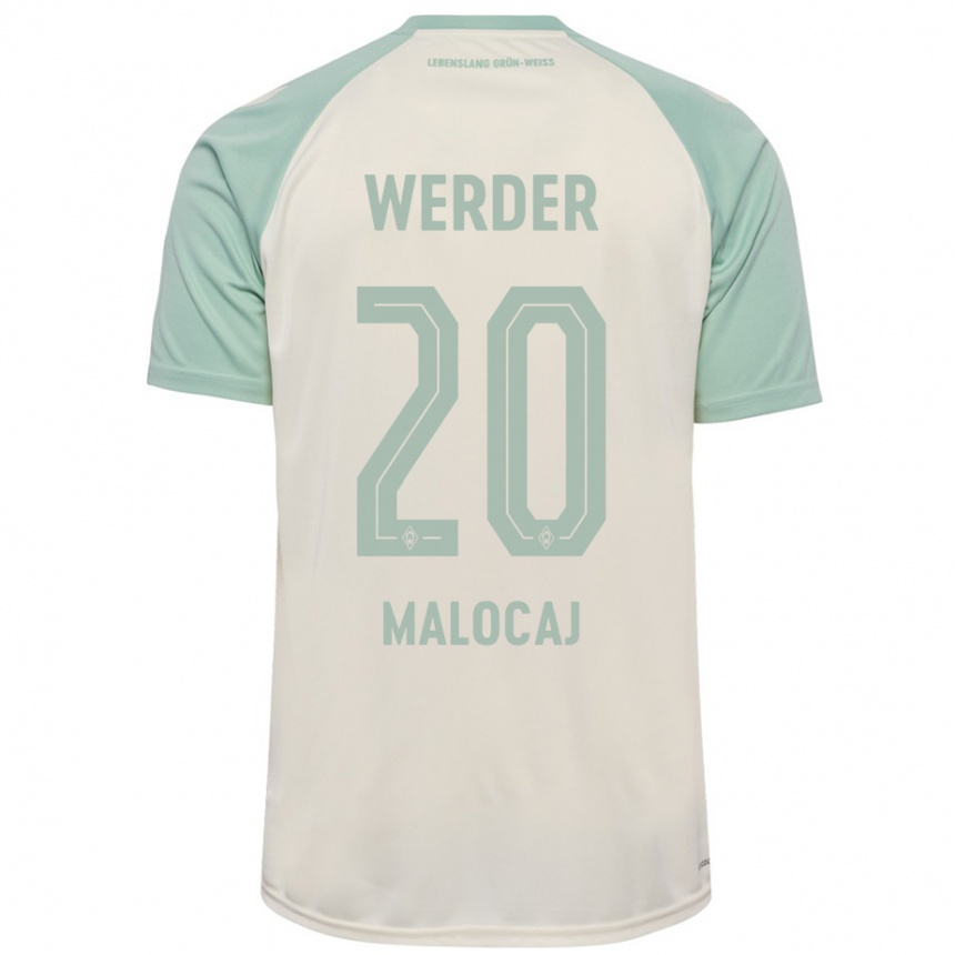 Kids Football Edinjo Malocaj #20 Off-White Light Green Away Jersey 2024/25 T-Shirt Za