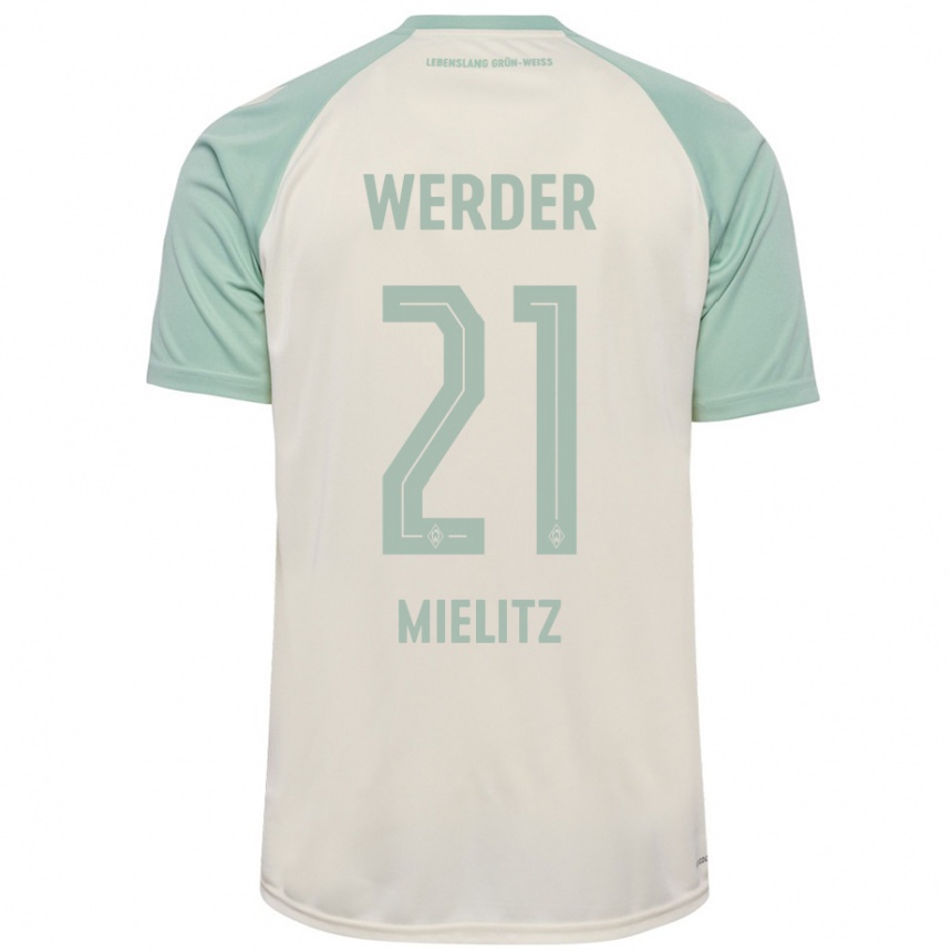 Kids Football Sebastian Mielitz #21 Off-White Light Green Away Jersey 2024/25 T-Shirt Za