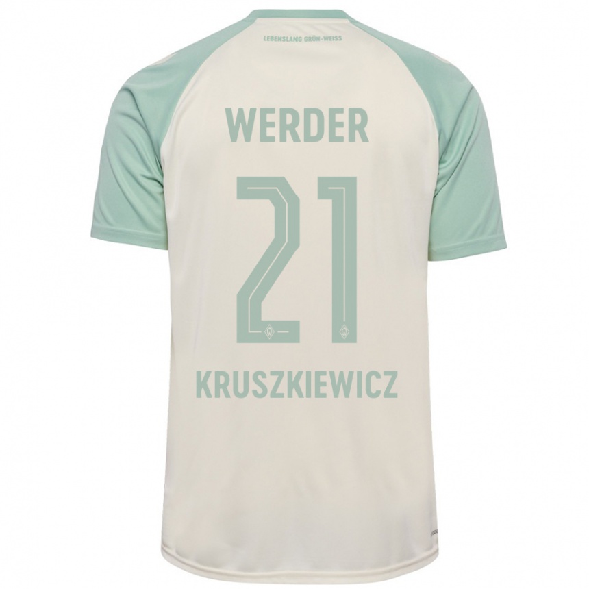 Kids Football Jakub Kruszkiewicz #21 Off-White Light Green Away Jersey 2024/25 T-Shirt Za