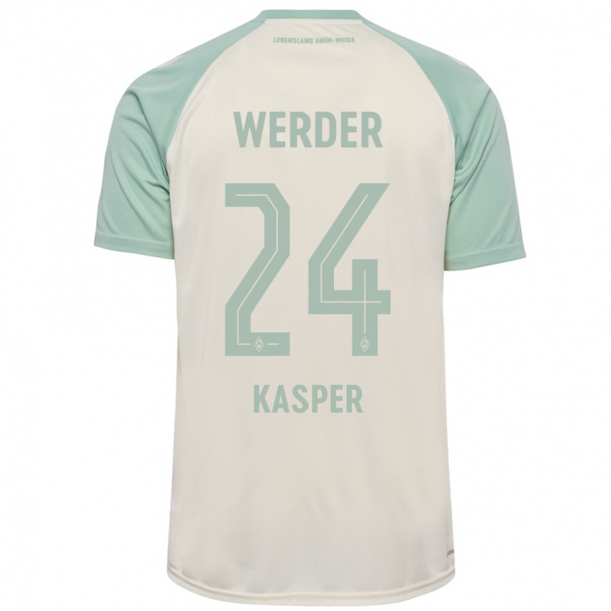 Kids Football Dominik Kasper #24 Off-White Light Green Away Jersey 2024/25 T-Shirt Za