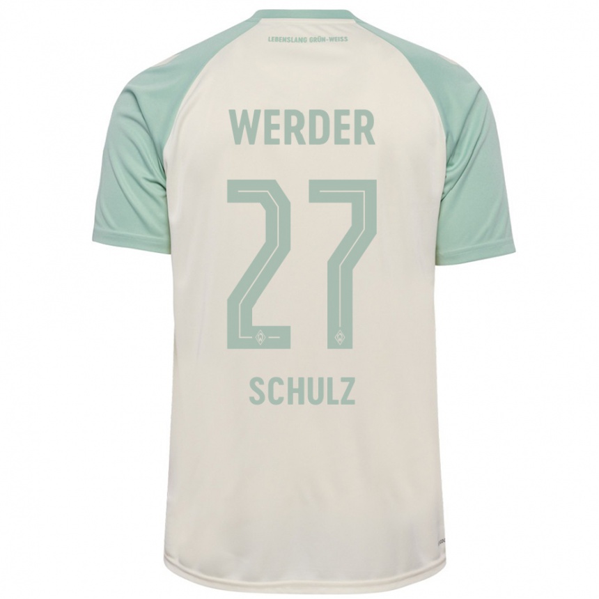 Kids Football Ole Schulz #27 Off-White Light Green Away Jersey 2024/25 T-Shirt Za