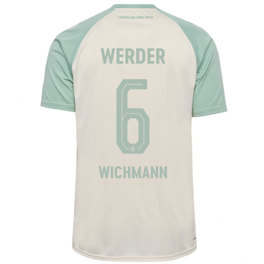 Kids Football Reena Wichmann #6 Off-White Light Green Away Jersey 2024/25 T-Shirt Za