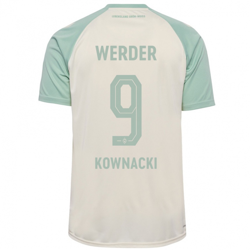 Kids Football Dawid Kownacki #9 Off-White Light Green Away Jersey 2024/25 T-Shirt Za