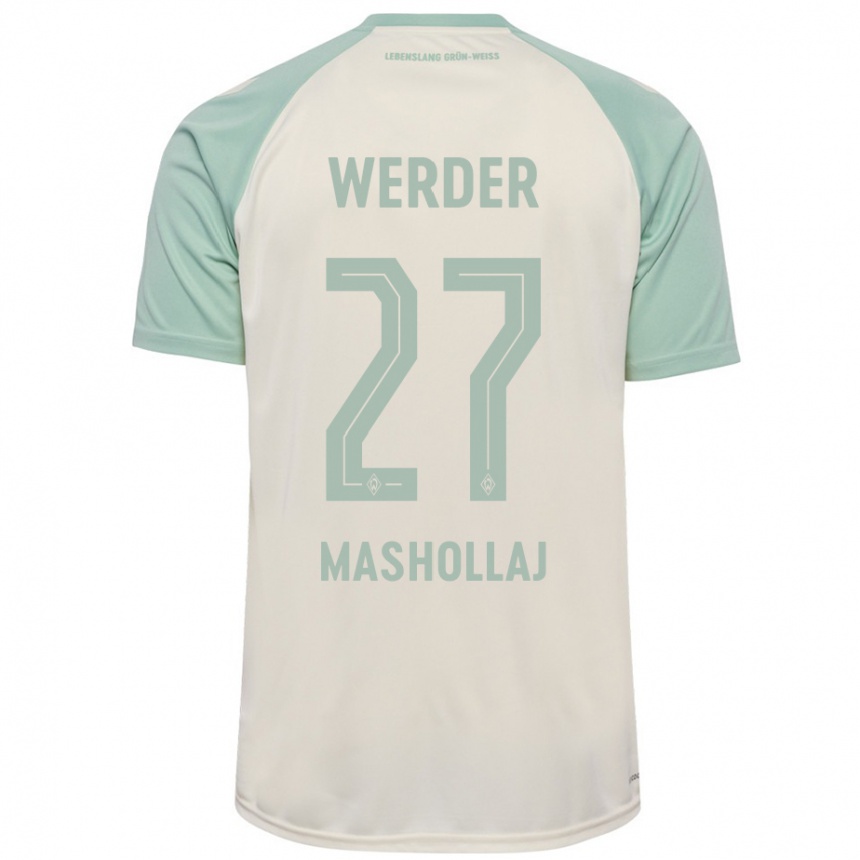 Kids Football Benjamin Mashollaj #27 Off-White Light Green Away Jersey 2024/25 T-Shirt Za