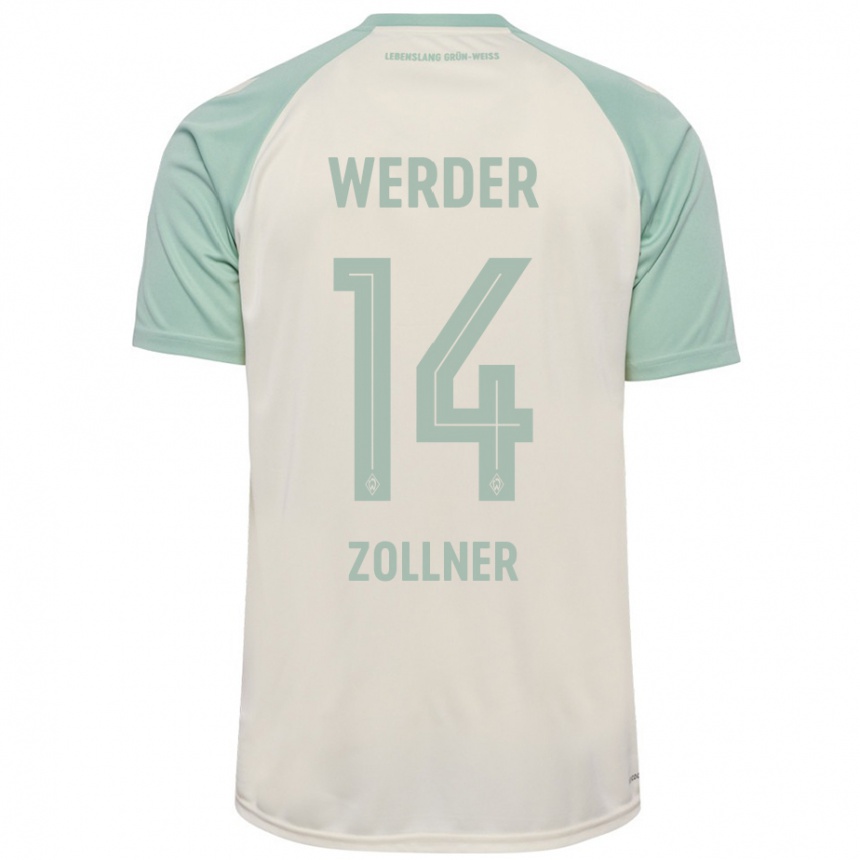 Kids Football Adrian Zollner #14 Off-White Light Green Away Jersey 2024/25 T-Shirt Za