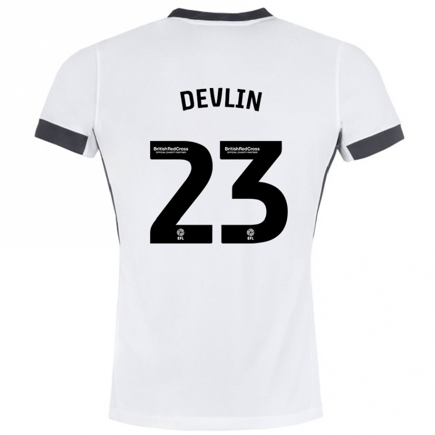 Kids Football Charlotte Devlin #23 White Black Away Jersey 2024/25 T-Shirt Za