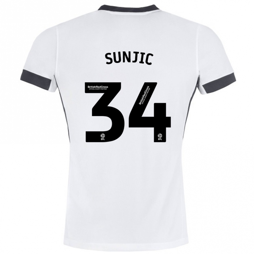 Kids Football Ivan Sunjic #34 White Black Away Jersey 2024/25 T-Shirt Za