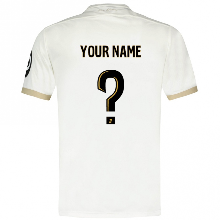 Kids Football Your Name #0 White Gold Away Jersey 2024/25 T-Shirt Za