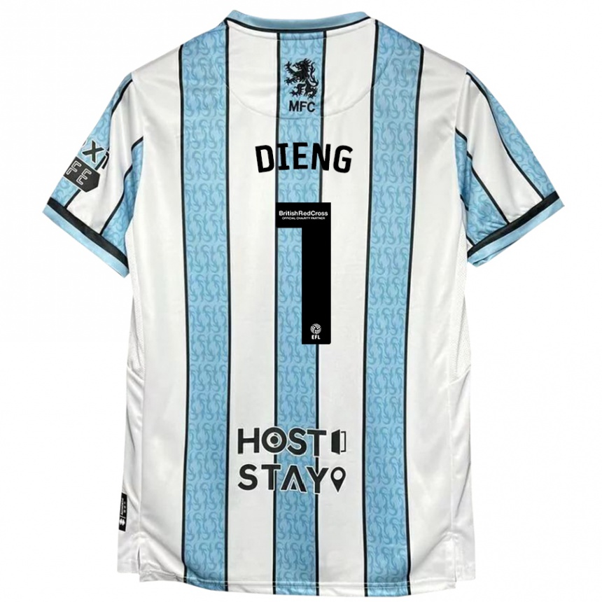 Kids Football Seny Dieng #1 White Blue Away Jersey 2024/25 T-Shirt Za