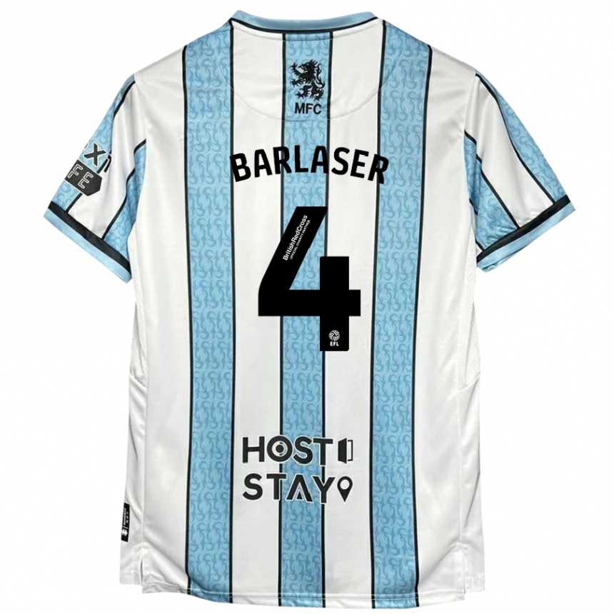 Kids Football Dan Barlaser #4 White Blue Away Jersey 2024/25 T-Shirt Za