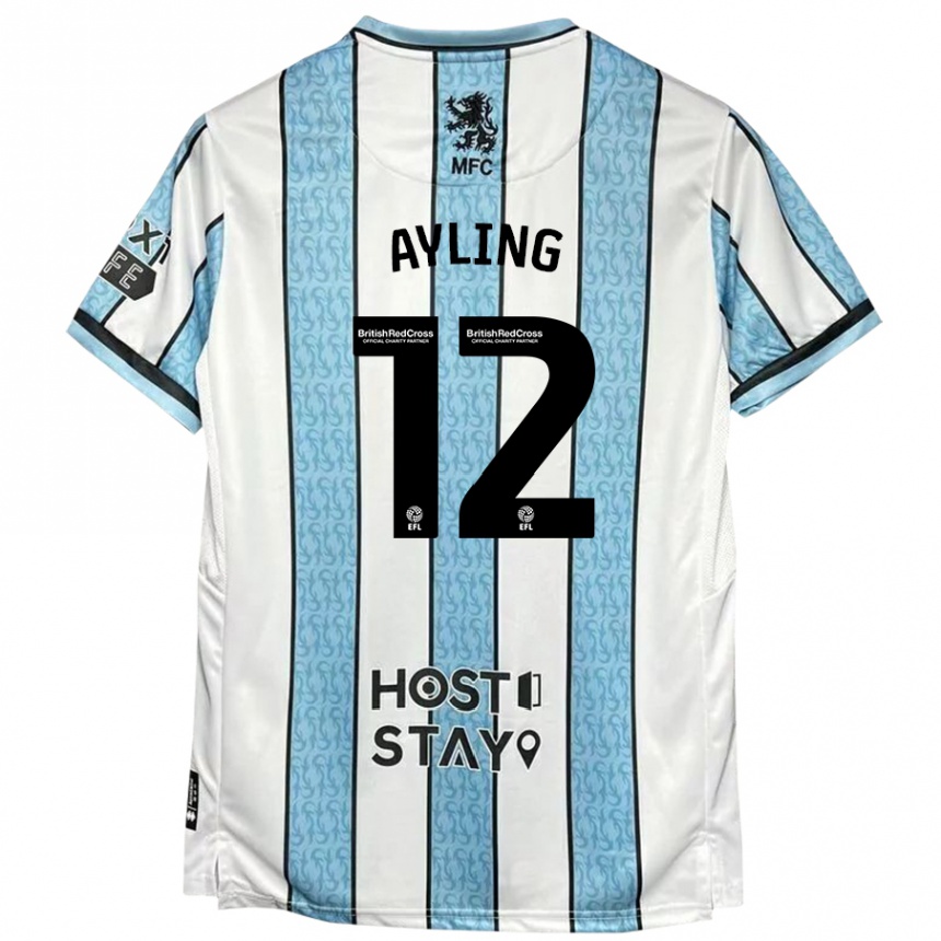 Kids Football Luke Ayling #12 White Blue Away Jersey 2024/25 T-Shirt Za