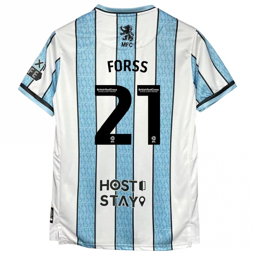 Kids Football Marcus Forss #21 White Blue Away Jersey 2024/25 T-Shirt Za