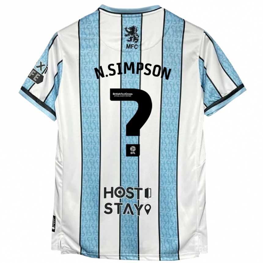 Kids Football Nathan Simpson #0 White Blue Away Jersey 2024/25 T-Shirt Za