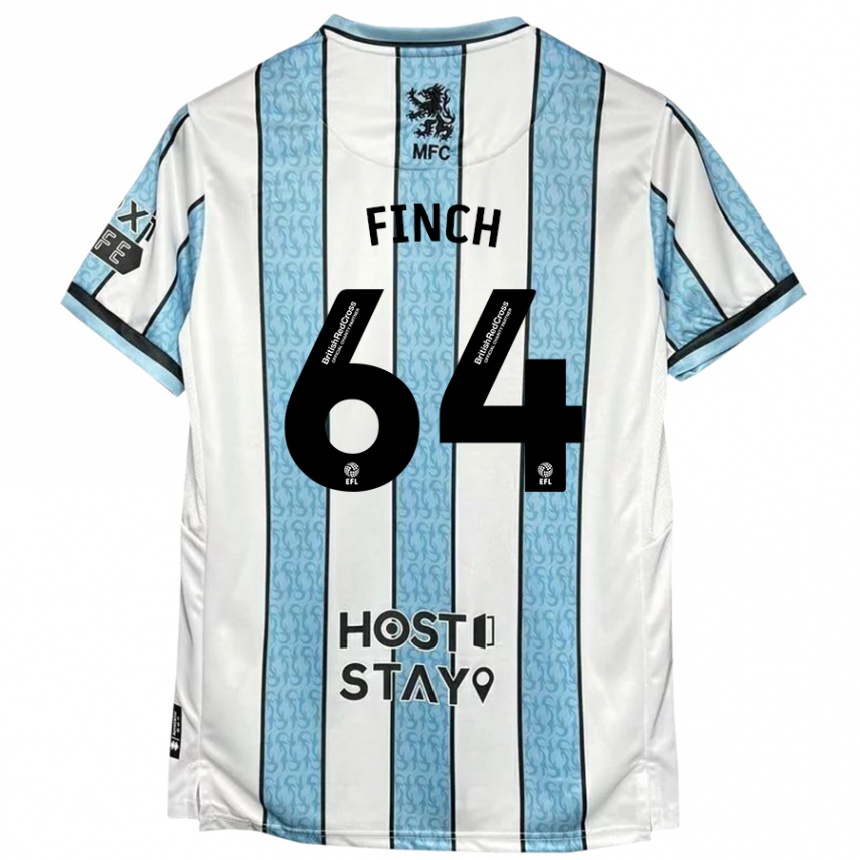 Kids Football Sonny Finch #64 White Blue Away Jersey 2024/25 T-Shirt Za