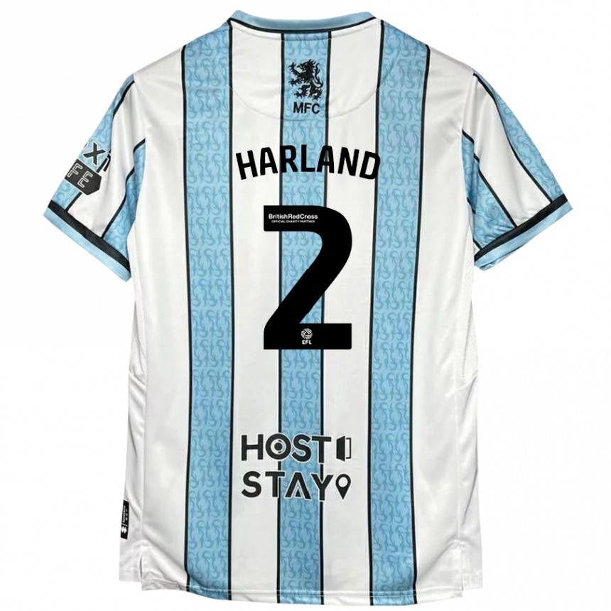 Kids Football Jane Harland #2 White Blue Away Jersey 2024/25 T-Shirt Za