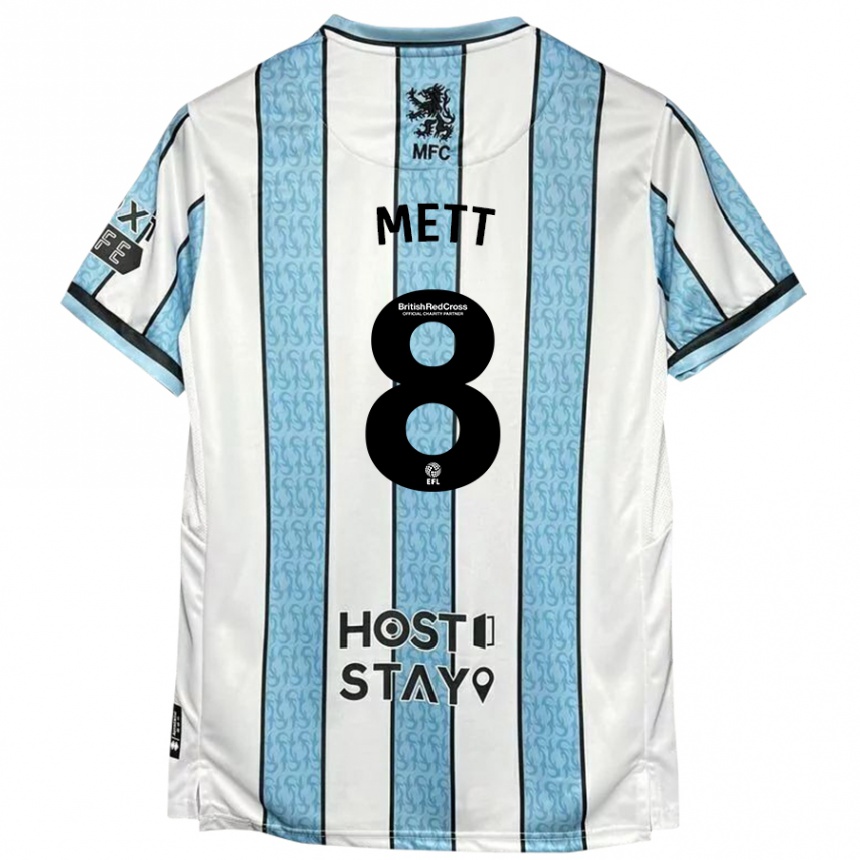 Kids Football Jessica Mett #8 White Blue Away Jersey 2024/25 T-Shirt Za