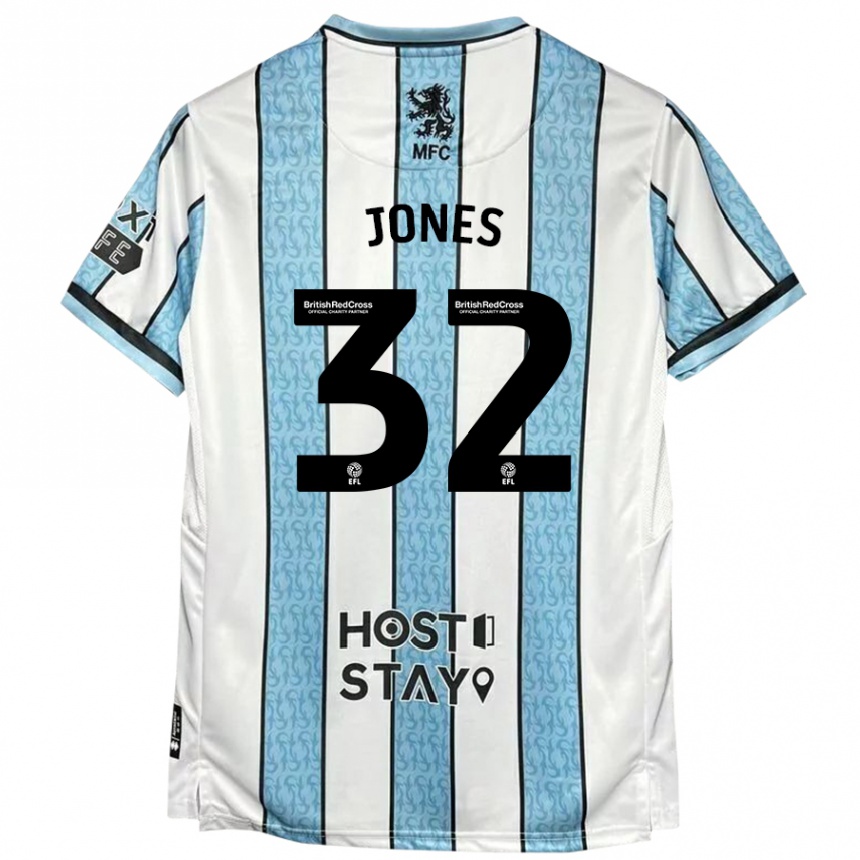 Kids Football Jamie Jones #32 White Blue Away Jersey 2024/25 T-Shirt Za