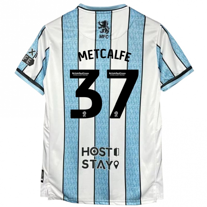 Kids Football Max Metcalfe #37 White Blue Away Jersey 2024/25 T-Shirt Za