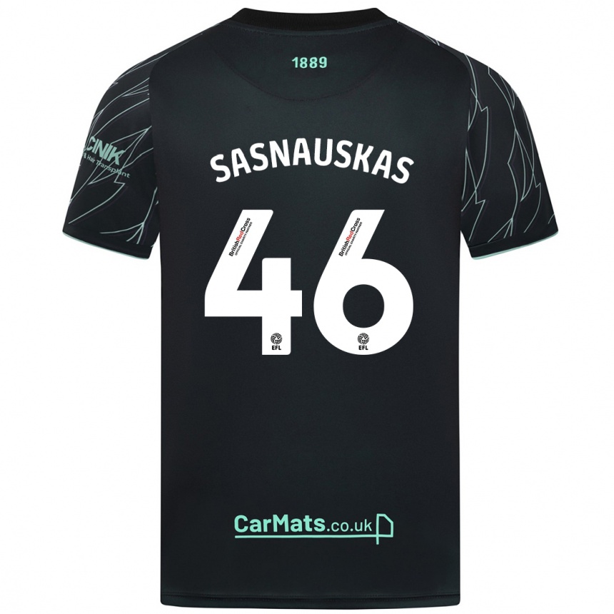 Kids Football Dovydas Sasnauskas #46 Black Green Away Jersey 2024/25 T-Shirt Za