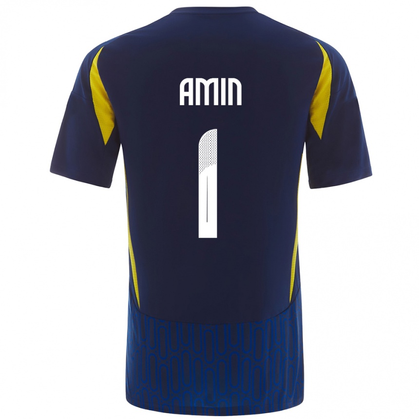 Kids Football Amin Al-Bukhari #1 Blue Yellow Away Jersey 2024/25 T-Shirt Za