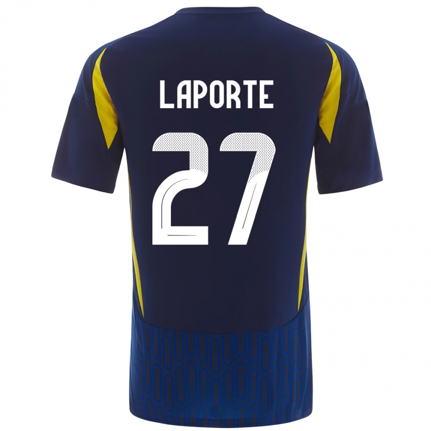 Kids Football Aymeric Laporte #27 Blue Yellow Away Jersey 2024/25 T-Shirt Za