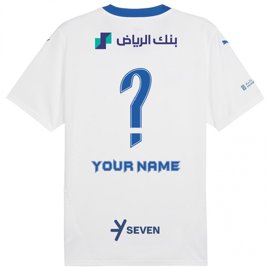 Kids Football Your Name #0 White Blue Away Jersey 2024/25 T-Shirt Za