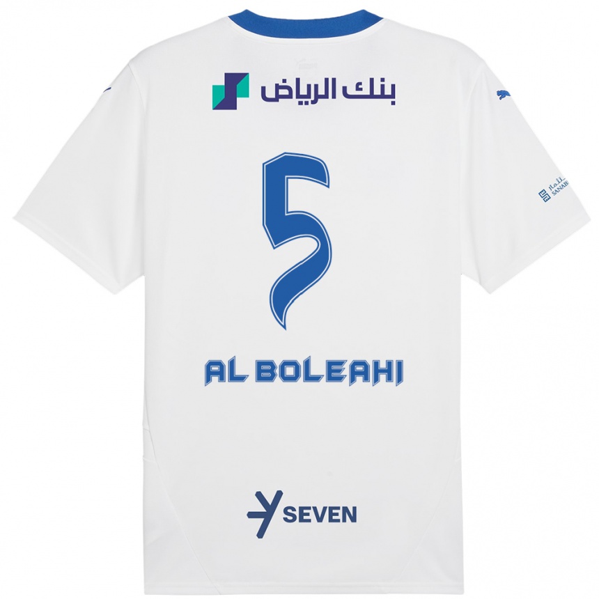 Kids Football Ali Al-Boleahi #5 White Blue Away Jersey 2024/25 T-Shirt Za