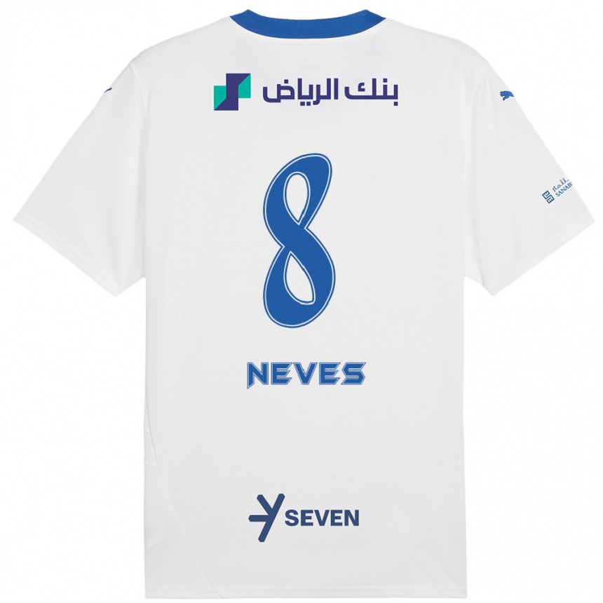 Kids Football Rúben Neves #8 White Blue Away Jersey 2024/25 T-Shirt Za